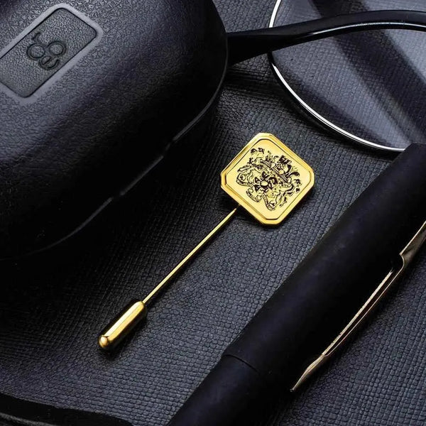 Custom Family Crest Lapel Pin - Personalized Coat of Arms Heritage Emblem - Available in Silver and Gold - Belbren