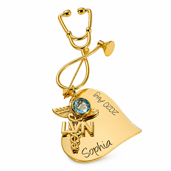 Custom Engraved Nursing Pin with Stethoscope Design - Graduation Gift - Personalized Nurse Pinning Ceremony Brooch