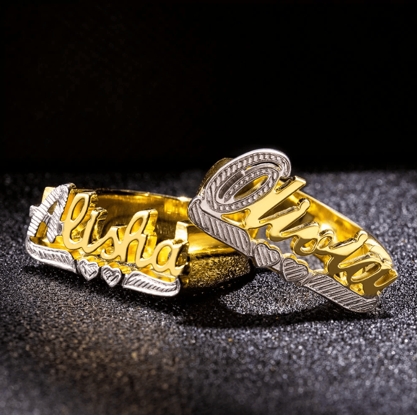 Custom Gold Name Ring - Large Script Personalized Cursive Font | Unisex Jewelry Rings - Belbren