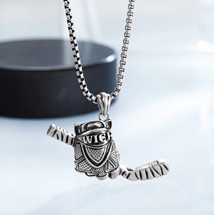 Ice Hockey Necklace in Premium Sterling 2024 Silver / Hockey Jewelry