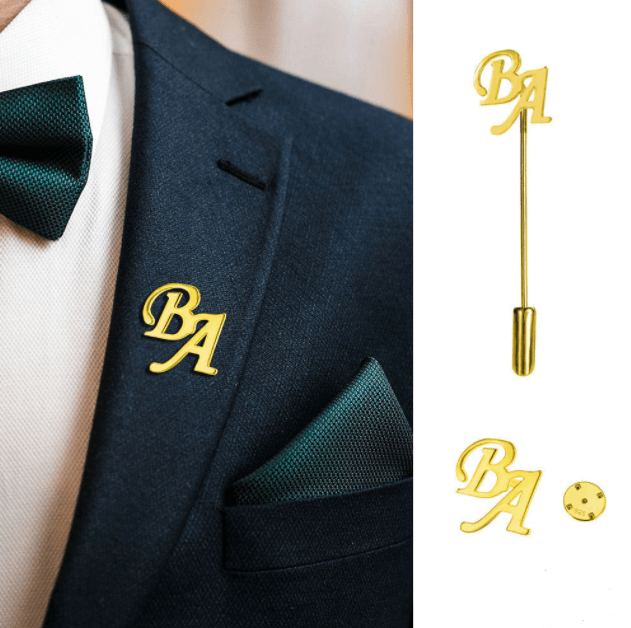 Custom Initial & Name Lapel Pin - Elegant Groom and Groomsmen Gift - Belbren