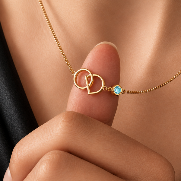 Custom Interlocking Initial Necklace with Birthstone