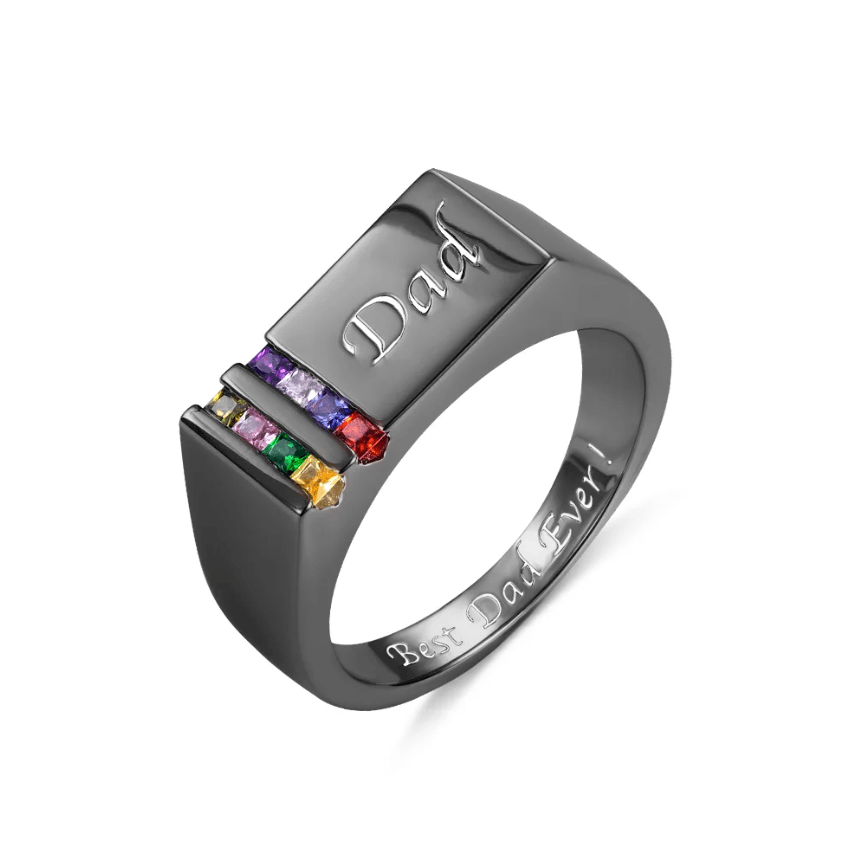 Custom Men's Ring with Birthstones & Engraving - Silver, Gold, Black Plated Sterling Silver or Brass - Belbren