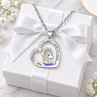 Silver personalized crowned unicorn necklace with sparkling heart pendant