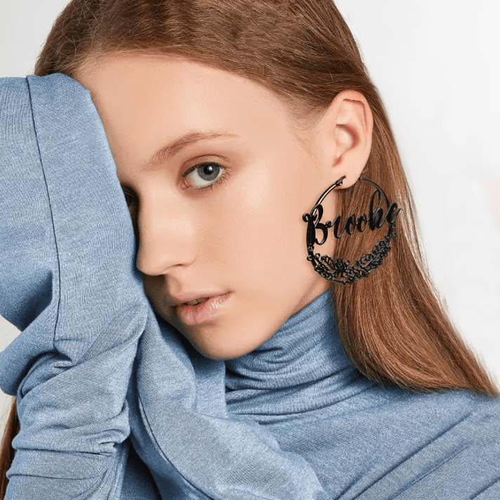 Custom Name Hoop Earrings with Personalized Birth Flower Design - Unique Gift for Women & Girls - Ideal Birthflower Jewelry - Belbren