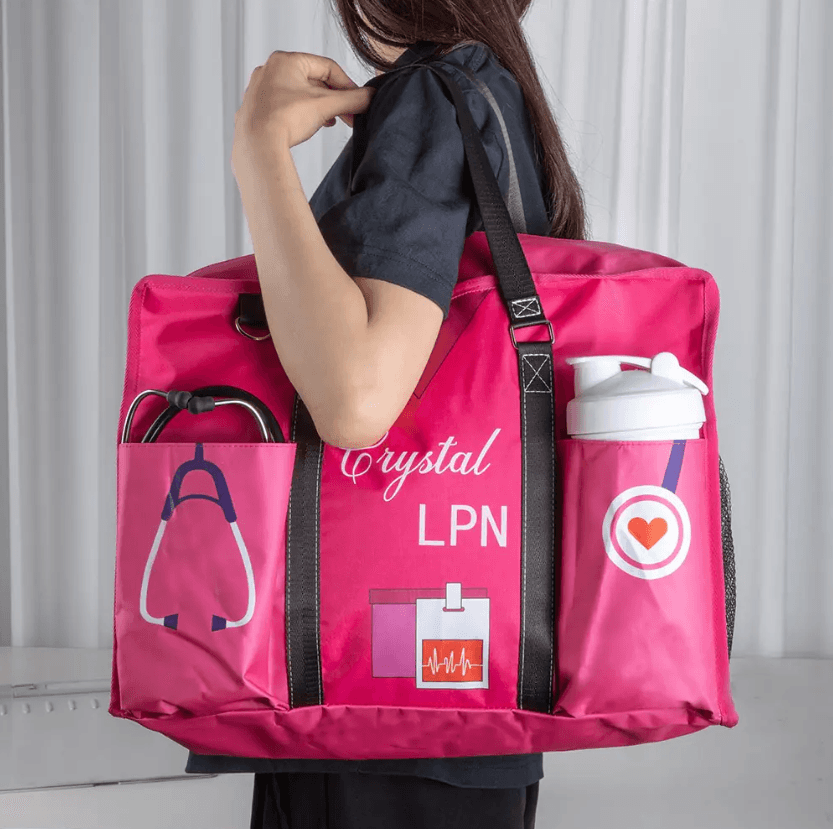 Custom Name Large Nurse Bag - Canvas with Zip, Ideal for RN, CNA, LPN Appreciation/Graduation Gifts, Matching Set Available - Belbren