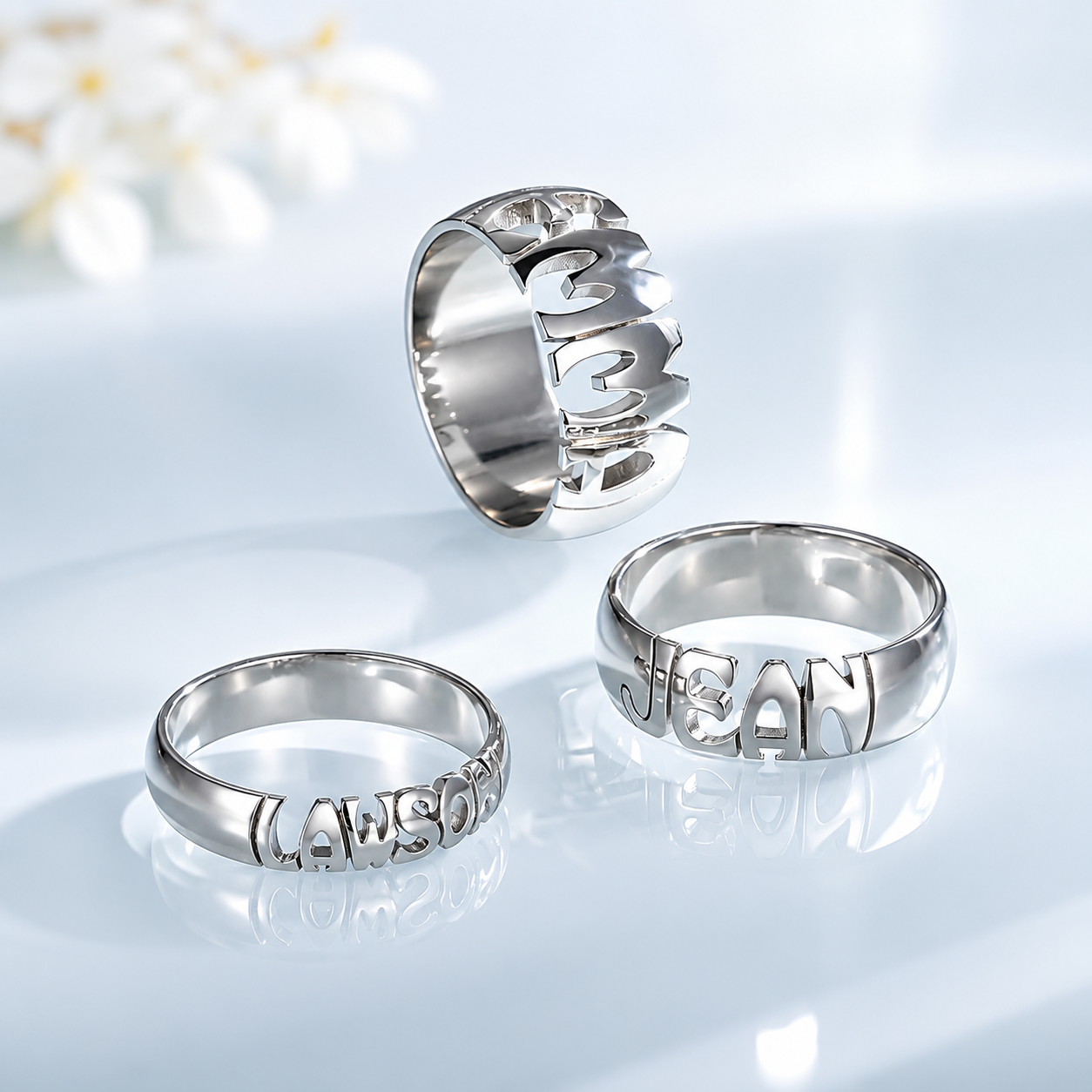 Custom cut out name ring in solid 925 sterling silver with polished finish