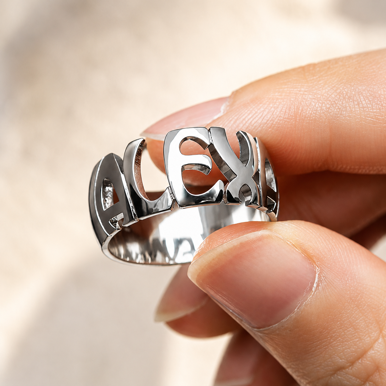 Custom Name Ring Sterling Silver 925 hand carved personalized statement ring