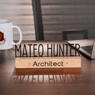 Personalize your workspace with Mateo Hunter's Oak Desk Name Plate - perfect for architects and professionals.