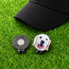 Custom dog photo golf ball marker with magnetic hat clip displayed on grass