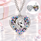 Personalized unicorn photo locket necklace with colorful rhinestones and custom picture