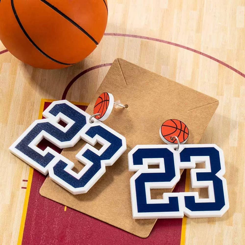 Personalized basketball number 23 earrings with basketball charms