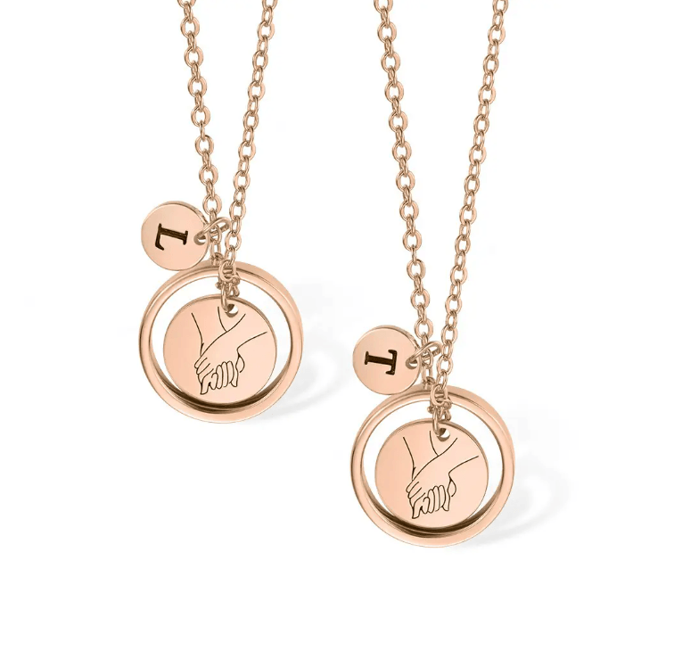 Custom Sisters & Mother-Daughter Necklace Set - Hand-in-Hand Pendant with Initial Charms, Ideal for Mother's Day & Sister Gifts - Belbren