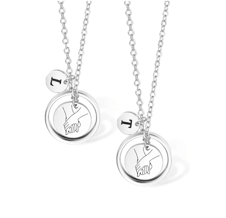 Custom Sisters & Mother-Daughter Necklace Set - Hand-in-Hand Pendant with Initial Charms, Ideal for Mother's Day & Sister Gifts - Belbren