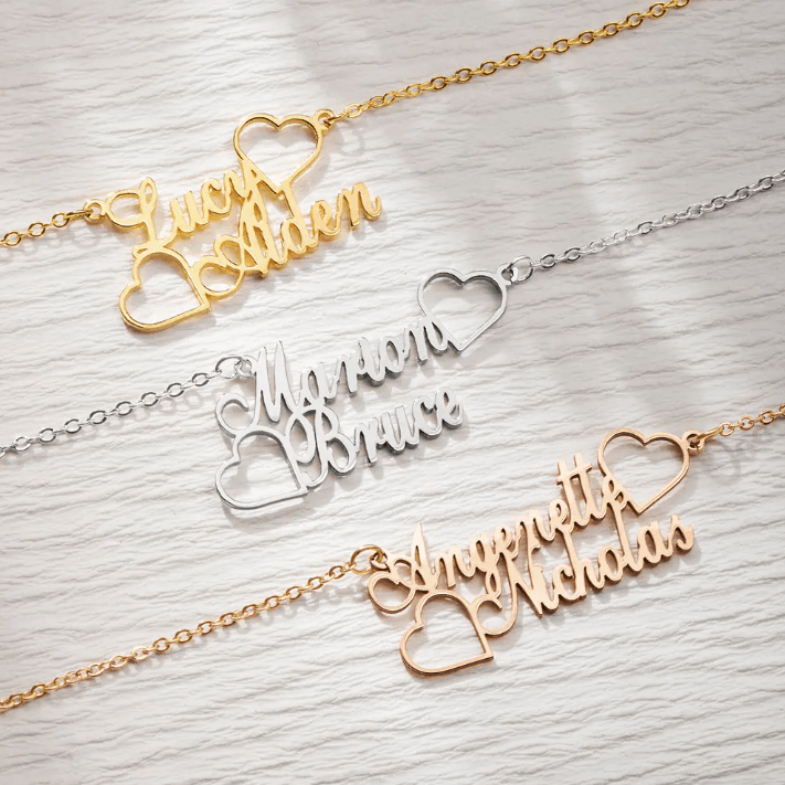 Custom Two- Name Necklace with Heart - Personalized Gold & Silver Pendant - Ideal for Couples, Mothers, Friends - Perfect Gift for Mother's Day - Belbren