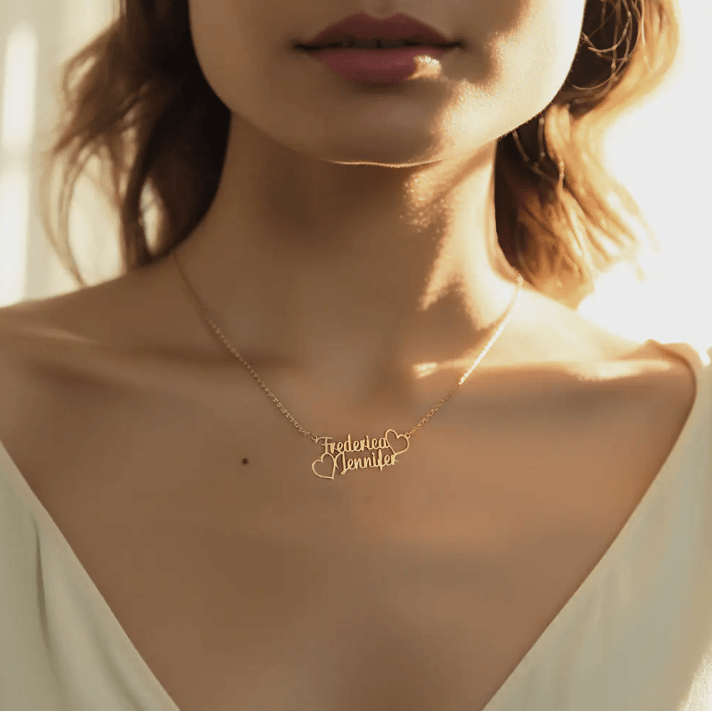 Custom Two- Name Necklace with Heart - Personalized Gold & Silver Pendant - Ideal for Couples, Mothers, Friends - Perfect Gift for Mother's Day - Belbren