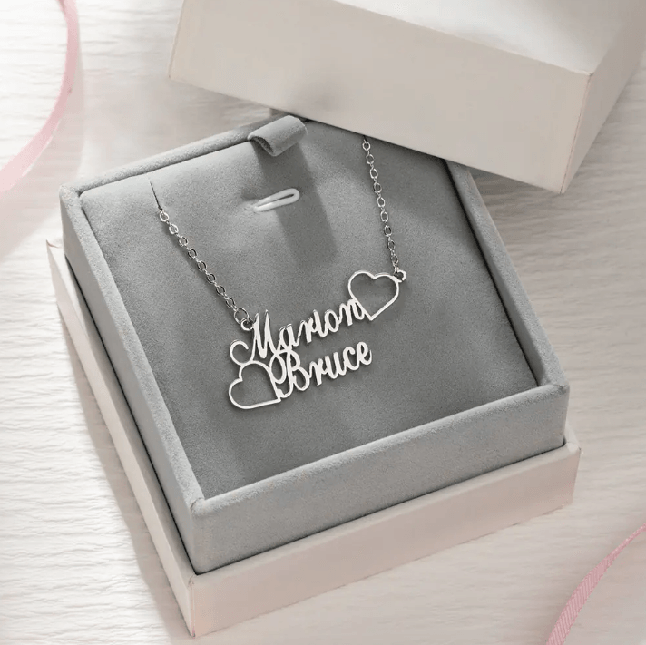 Custom Two- Name Necklace with Heart - Personalized Gold & Silver Pendant - Ideal for Couples, Mothers, Friends - Perfect Gift for Mother's Day - Belbren