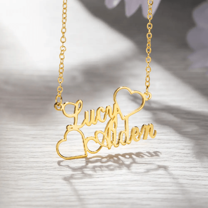 Custom Two- Name Necklace with Heart - Personalized Gold & Silver Pendant - Ideal for Couples, Mothers, Friends - Perfect Gift for Mother's Day - Belbren