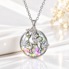 Personalized round unicorn photo locket necklace for girls in silver