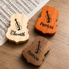Handcrafted personalized wooden rosin case for violin musicians with engraved lid and professional rosin.
