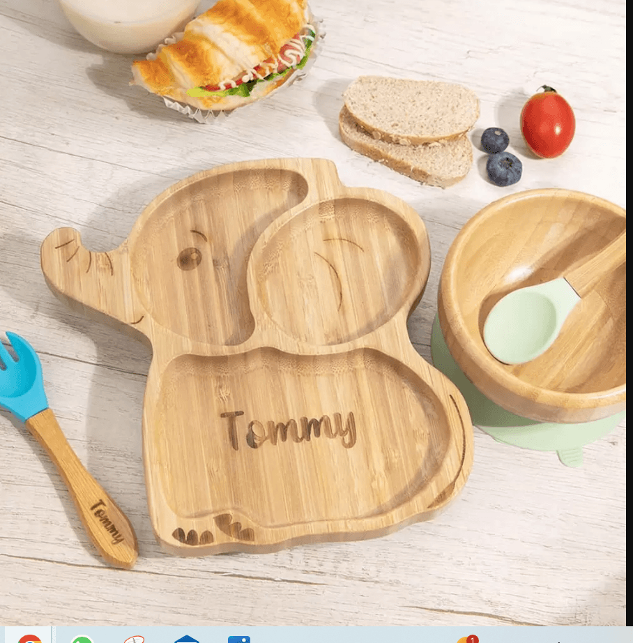 Customizable Bamboo Baby Feeding Set with Suction Bowl and Spoon - Animal Shaped, Non-Toxic, Child-Safe Mealtime Kit - Belbren