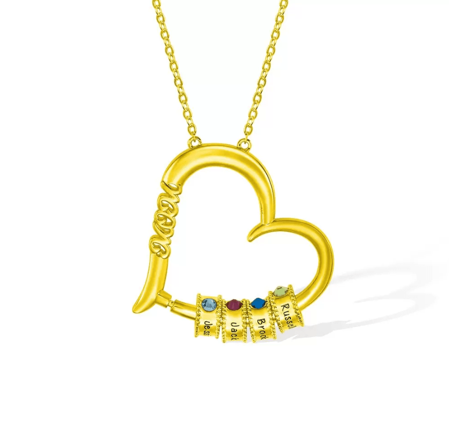 Customizable Birthstone Heart Necklace - Engraved Family Names Pendant, Ideal Gift for Mothers & Grandmothers - Belbren