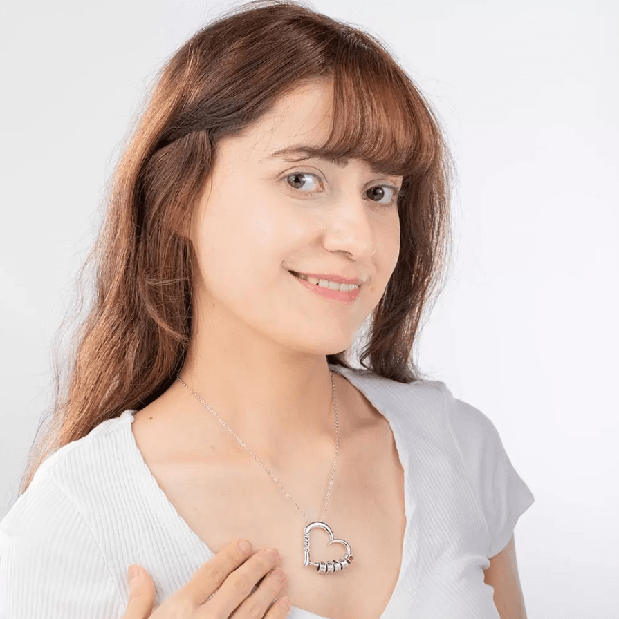 Customizable Birthstone Heart Necklace - Engraved Family Names Pendant, Ideal Gift for Mothers & Grandmothers - Belbren