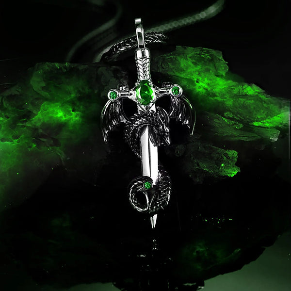 Dragon Sword Birthstone Necklace Personalized Gothic Gift for Men & Women