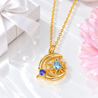 Custom two birthstone crescent moon celestial necklace