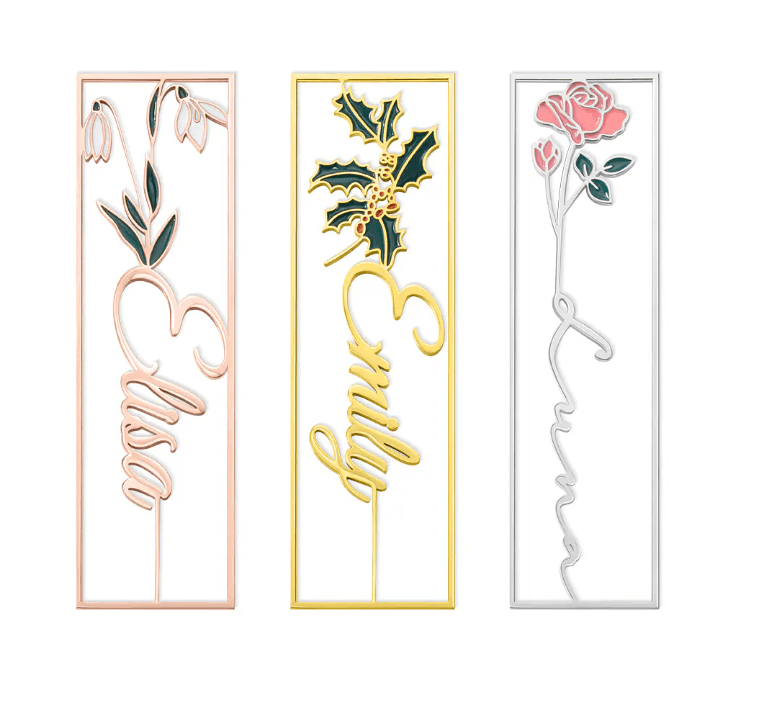 Engraved Birthflower Name Bookmark - Page Holder Birth Flower Design, Ideal Birthday Gift for Readers & Book Enthusiasts - Belbren