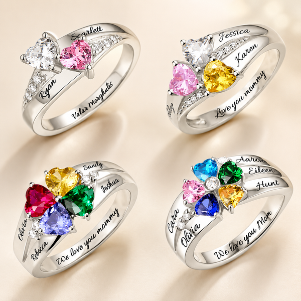 Personalized Birthstone Family Ring with Engraved Names