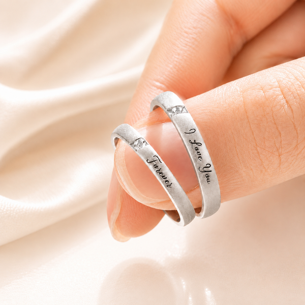Personalized Matching Couple Rings Set – Engraved His & Hers Promise Rings