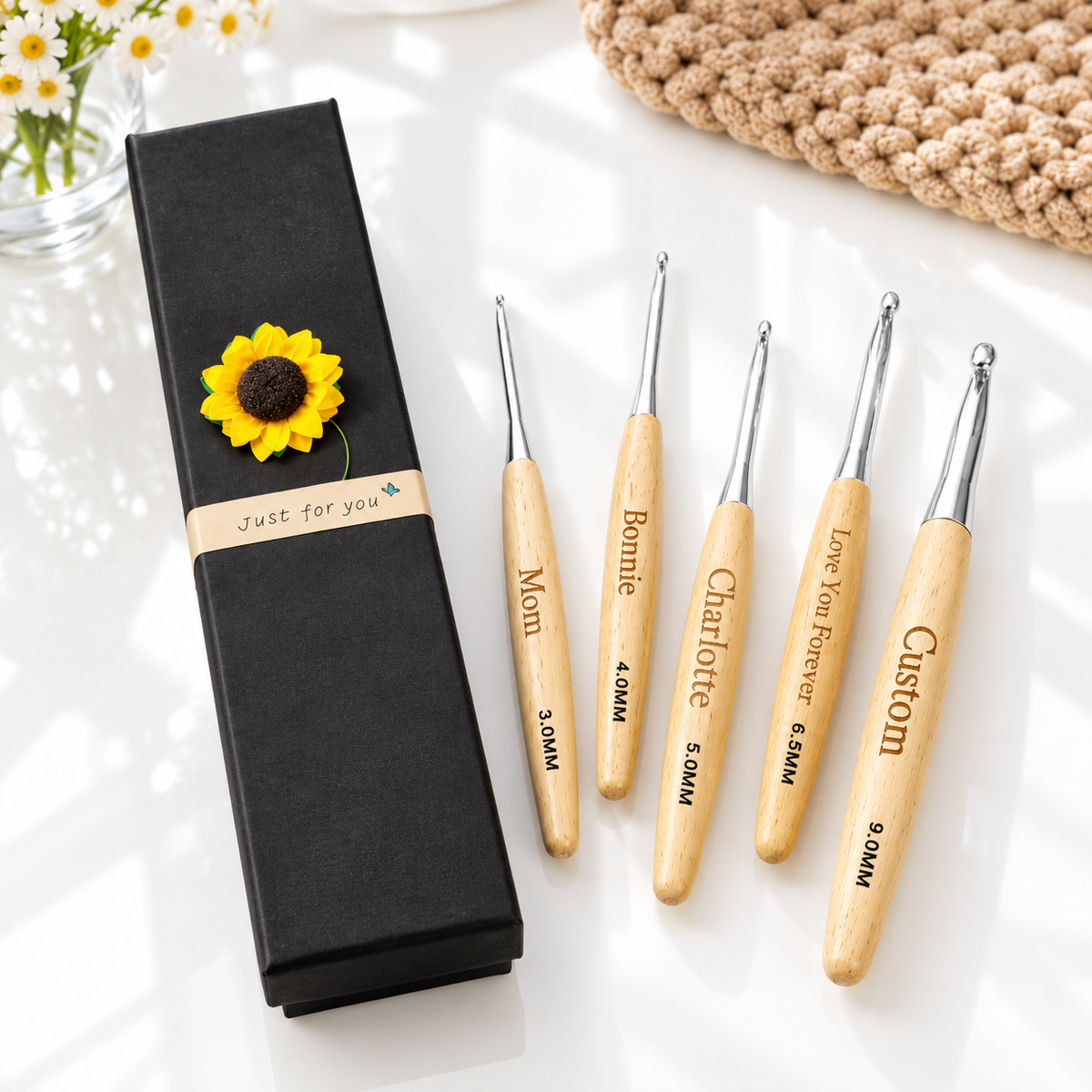 Personalized crochet hook set with gift box and size options