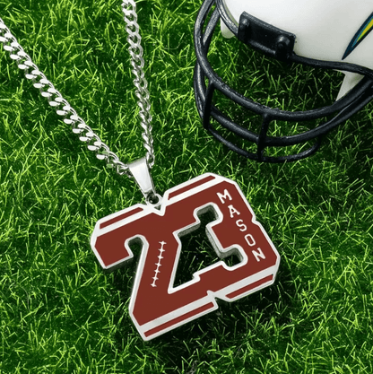 Football Necklace | American Football Ball Team Necklace | Custom Engraved Initial & Number Football Necklace | Kids, Athlete, Fan Gifts - Belbren