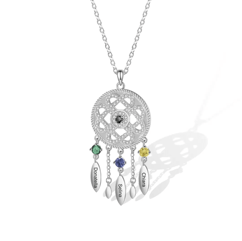 Fortune Charm Pendant Necklace with Custom Names and Birthstones - Evil Eye Protection - Belbren