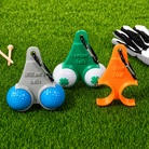 Personalized 3D printed golf ball holders in grey teal and orange with tees