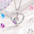 Sterling silver personalized unicorn heart necklace with colorful crystal pendant