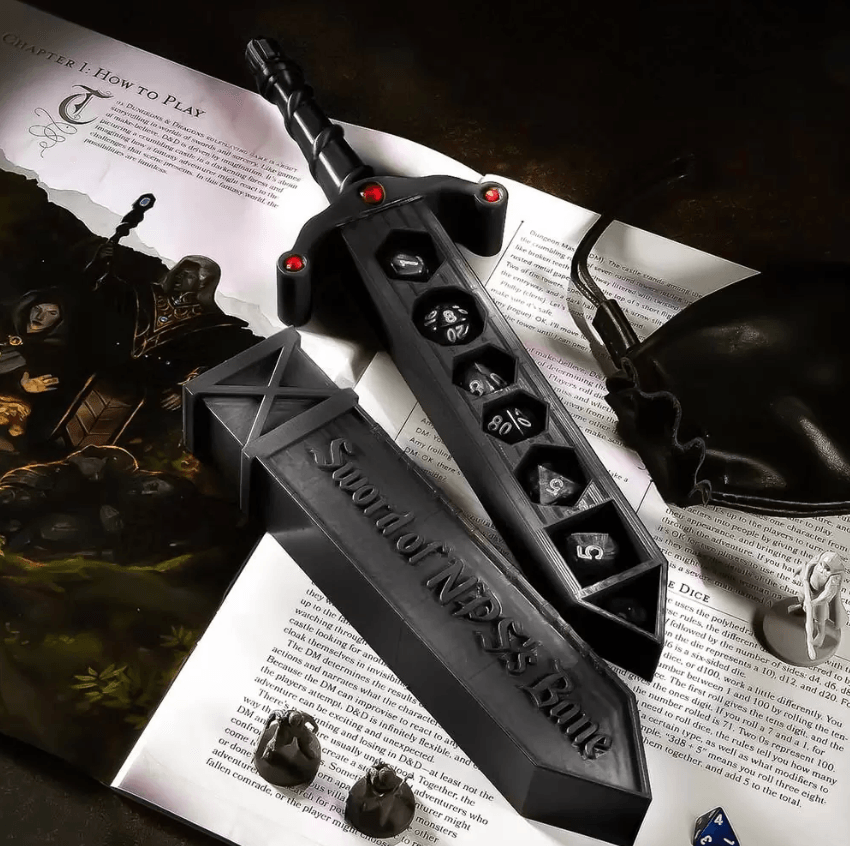 Personalized Dice Holding Dagger | Dice Storage Dagger with Dice | Custom Engraved Dice Vault Storage Dagger TTRPG Dice - Belbren