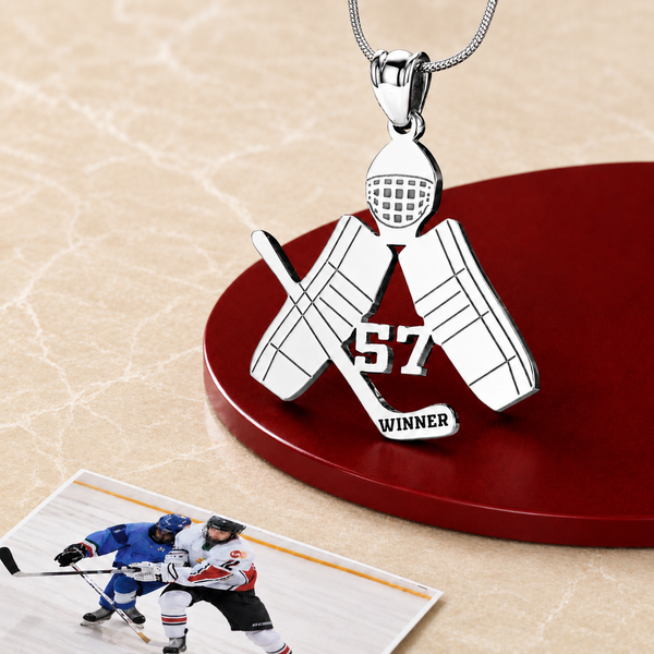 Personalized Ice Hockey Goalie Necklace, Name & Number Pendant