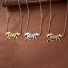Gold silver and rose gold horse name necklaces with custom name pendants