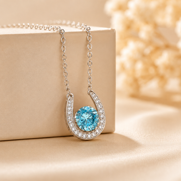 Lucky Charm Horseshoe Necklace with Customizable Birthstone – Elegant Good Luck Jewelry