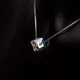 Extra Tiny Swarovski Crystal Pendant Necklace | Aurora Borealis Cube Necklace | Natural Rainbow Crystal Necklace Gift for Her