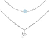 Tiny Moonstone Pendant Necklace | Aurora Moonstone Necklace | Natural Blue Moonstone Layered Necklace |  Birthstone Moonstone Initial Necklace