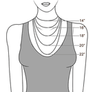 Illustration showing necklace lengths on a woman's torso, labeled with measurements: 14 inches, 16 inches, 18 inches, 20 inches, and 22 inches for reference.