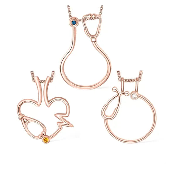 Medical Elements Ring Holder Necklace - Personalized Stethoscope, Heart, and EKG Design with Custom Birthstone - Perfect Gift for Doctors and Nurses - Belbren