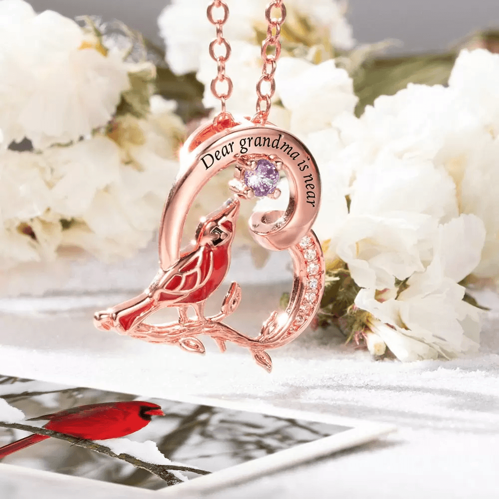 Memorial Cardinal Jewelry Pendant - Personalized Remembrance Necklace with Birthstone and Engraving, Sterling Silver or Brass Keepsake for Loved Ones - Belbren