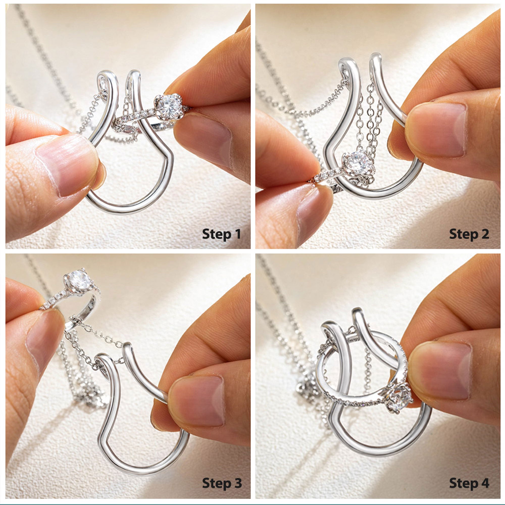 How to use sun and moon ring holder necklace to secure a ring