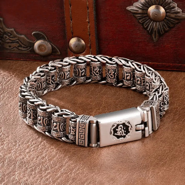 Om Mani Padme Hum Tibetan Prayer Wheel Spinner Bracelet - Alloy, Adjustable Sizes - Belbren