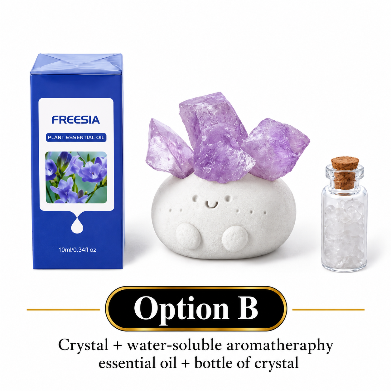 Purple crystal aromatherapy diffuser set with essential oil and crystal chips