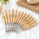 Engraved wooden crochet hooks in multiple sizes